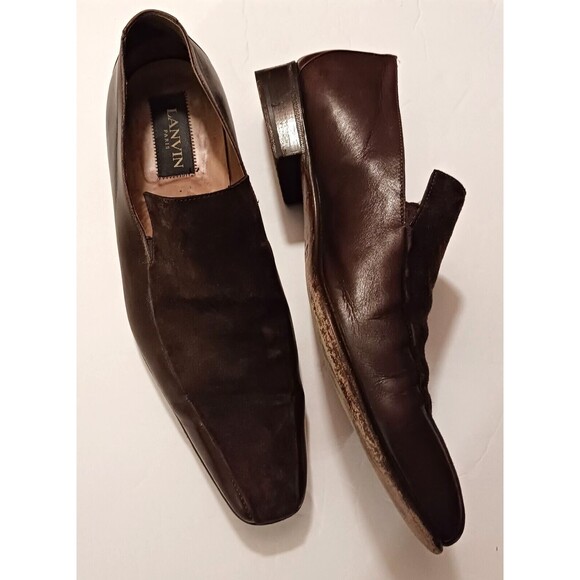 VTG Lanvin Paris Brown Leather Suede Slip On Dress Loafer Sz US 10 - Picture 2 of 9